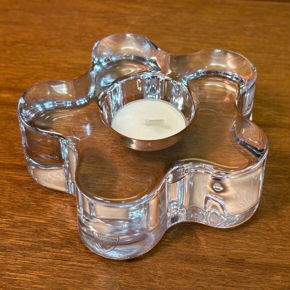 Orrefors Sweden Heavy Clear Crystal Glass "Daisy" Tealight Candle Holder, 4.5" - Picture 6 of 7